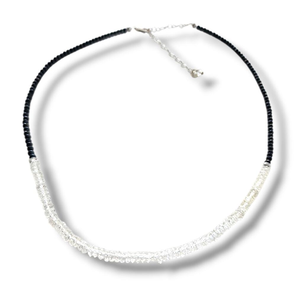 Deb Guyot Sterling Silver Herkimer Diamond Quartz Onyx Choker Necklace 18"